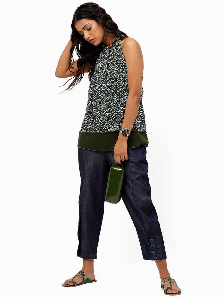 BaawRi Women's Green Color Floral Printed Top