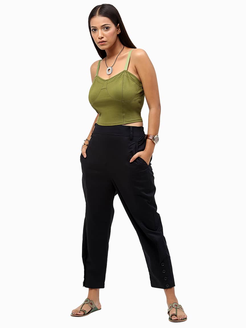 BaawRi Women's Olive Solid Color Viscose Top