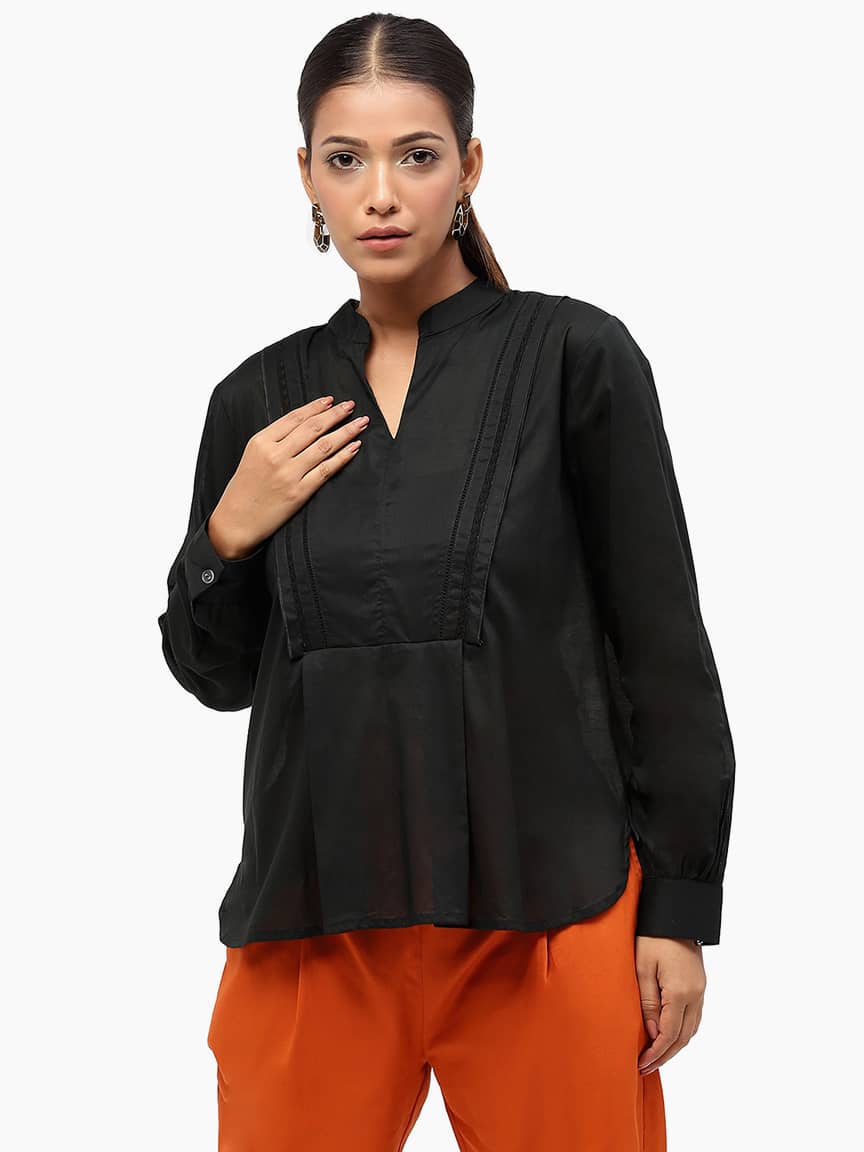 Alternative view of BaawRi Women's Black Solid Color Cotton Top
