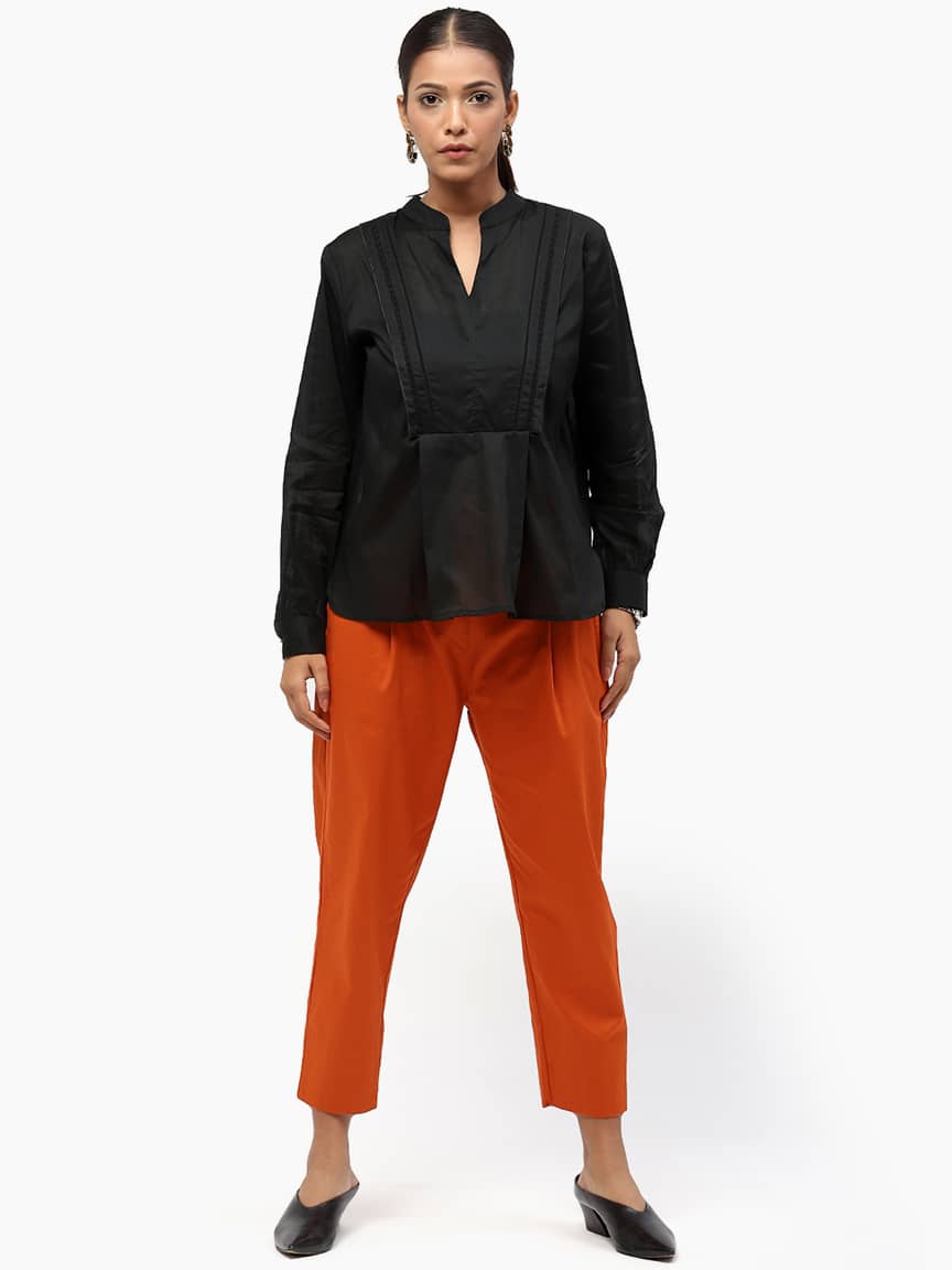 BaawRi Women's Black Solid Color Cotton Top