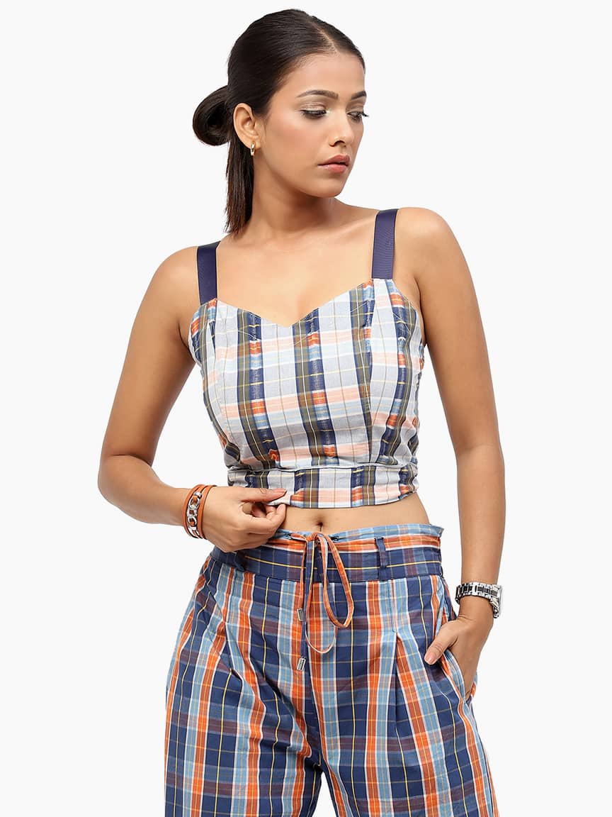 Alternative view of BaawRi Women's Blue and White Checked Printed Cotton Top