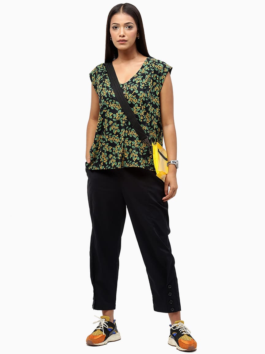 BaawRi Women's Green Floral Printed Viscose Rayon Top