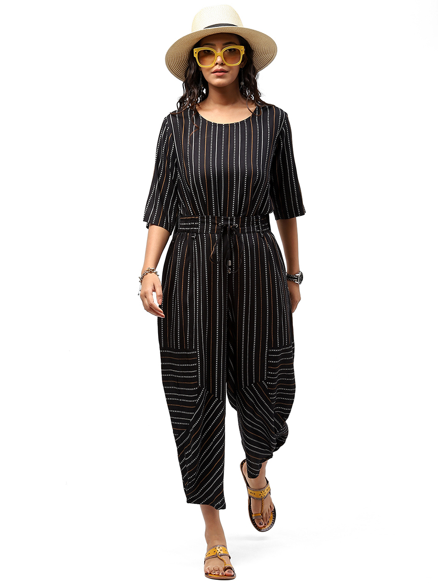 BaawRi Black & White Color Stripe Print Woven Top