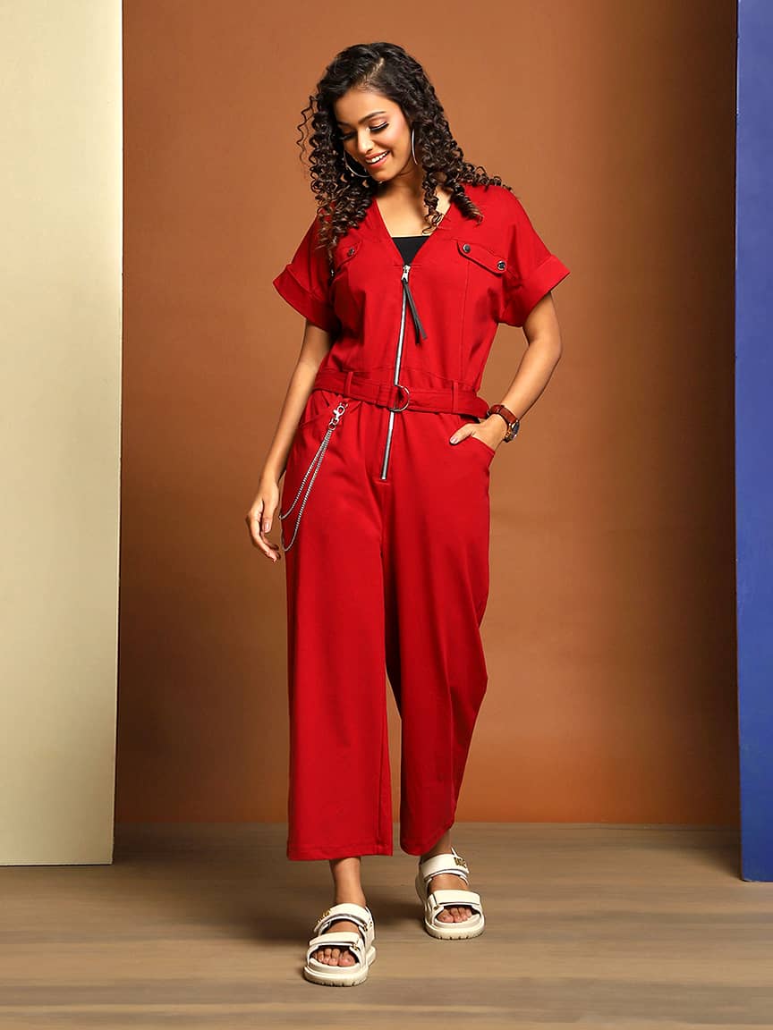 Chic Folded Sleeves Jumpsuit in Fine Lycra Jersey