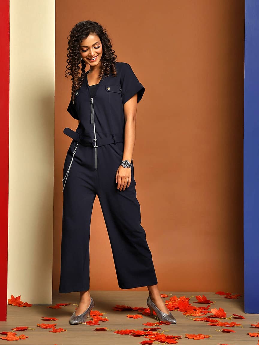 Chic Folded Sleeves Jumpsuit in Fine Lycra Jersey