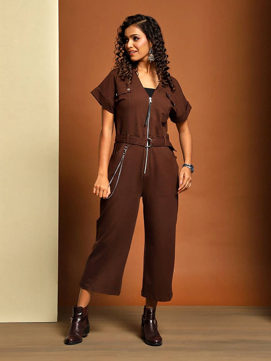 Chic Folded Sleeves Jumpsuit in Fine Lycra Jersey