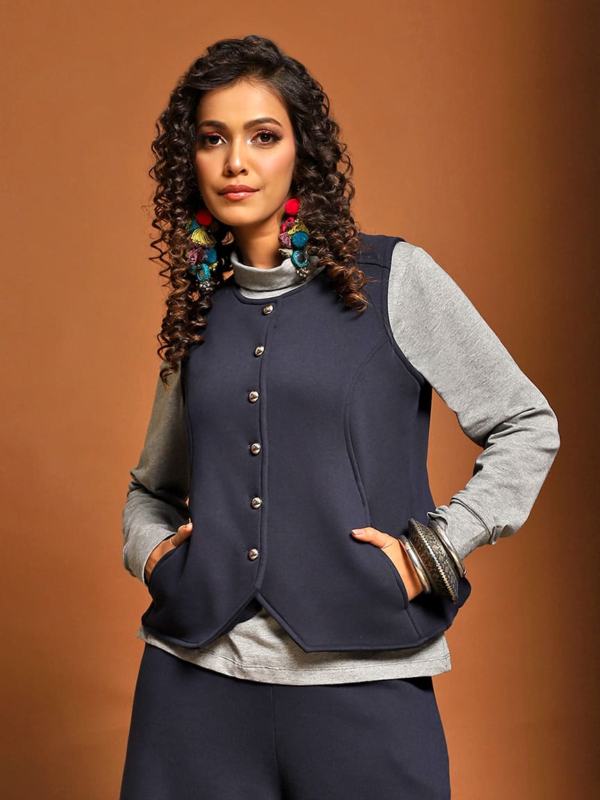 Alternative view of Stylish Soft Fleece Waistcoat with Silver Metal Buttons