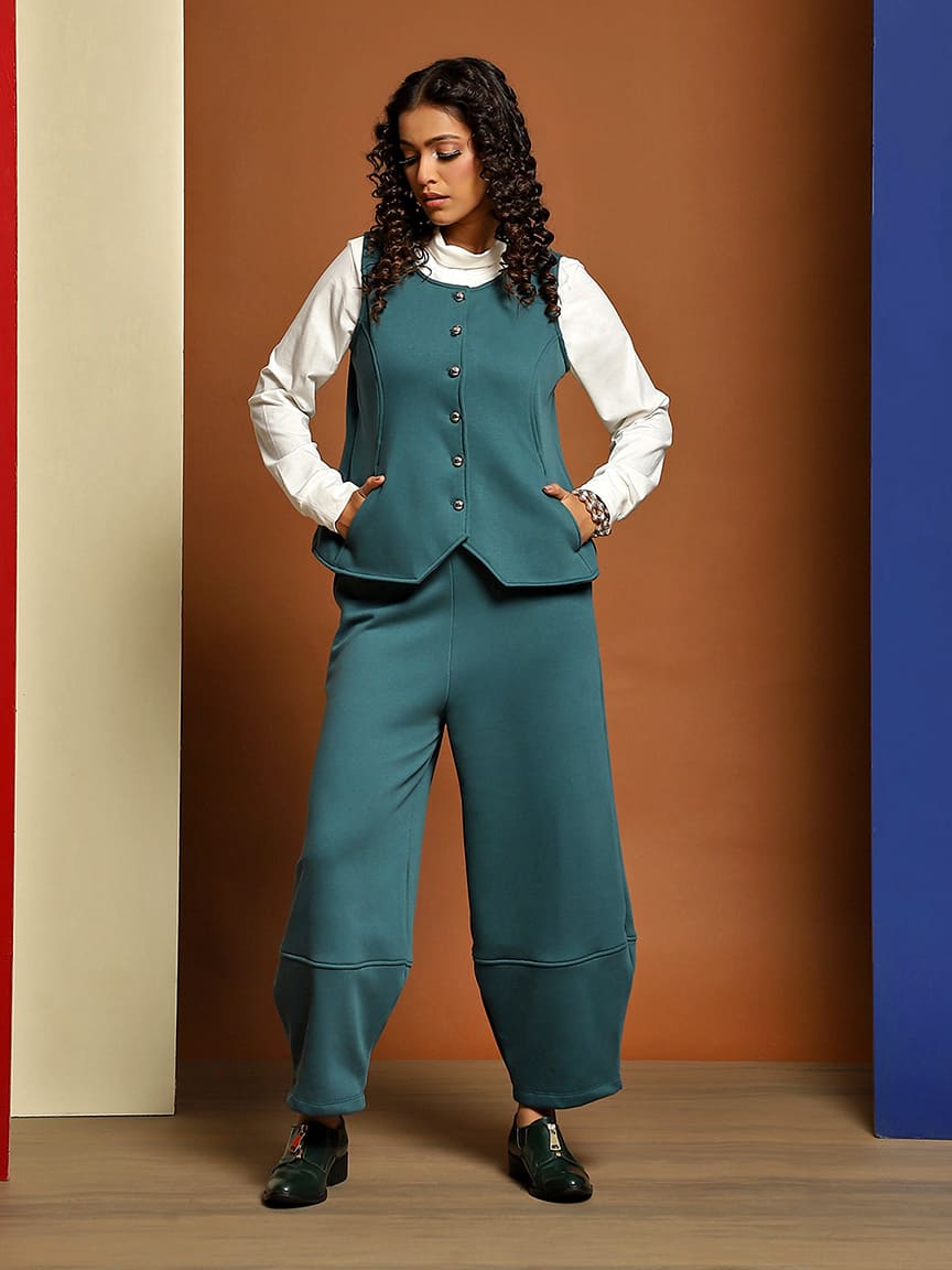 Stylish Soft Fleece Waistcoat with Silver Metal Buttons