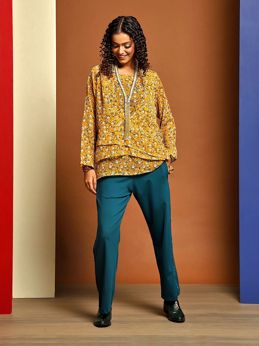 Versatile Printed Georgette Two-Piece Layered Top