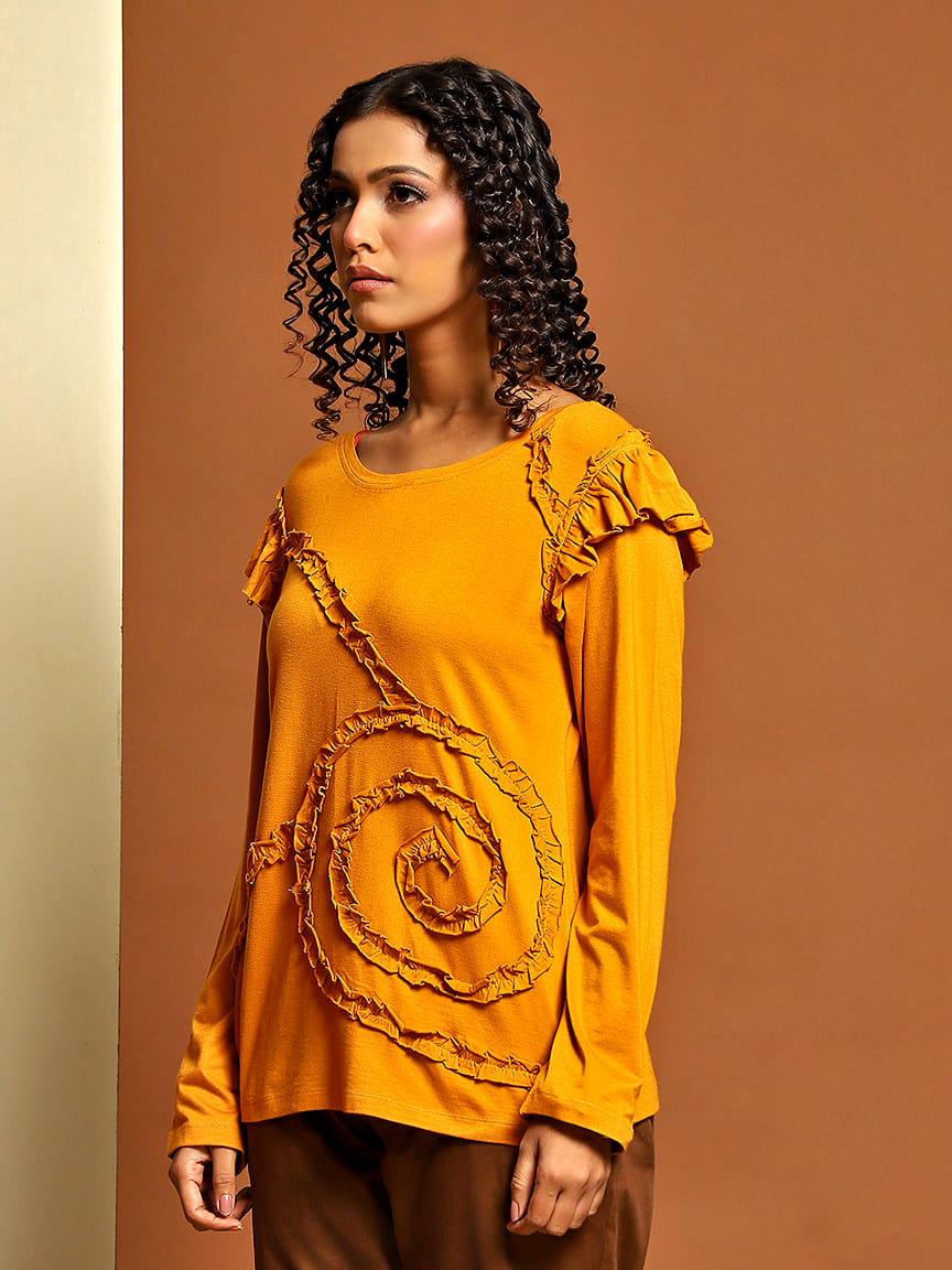 Elegant Full Sleeves Viscose Top with Ruched Ribbon Detailing - Image 3