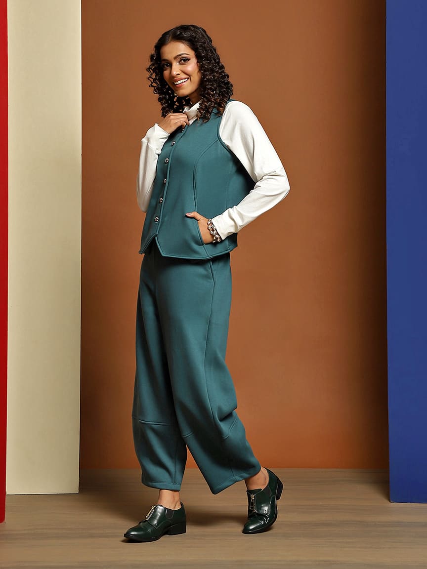 Alternative view of Stylish Soft Fleece Waistcoat with Silver Metal Buttons