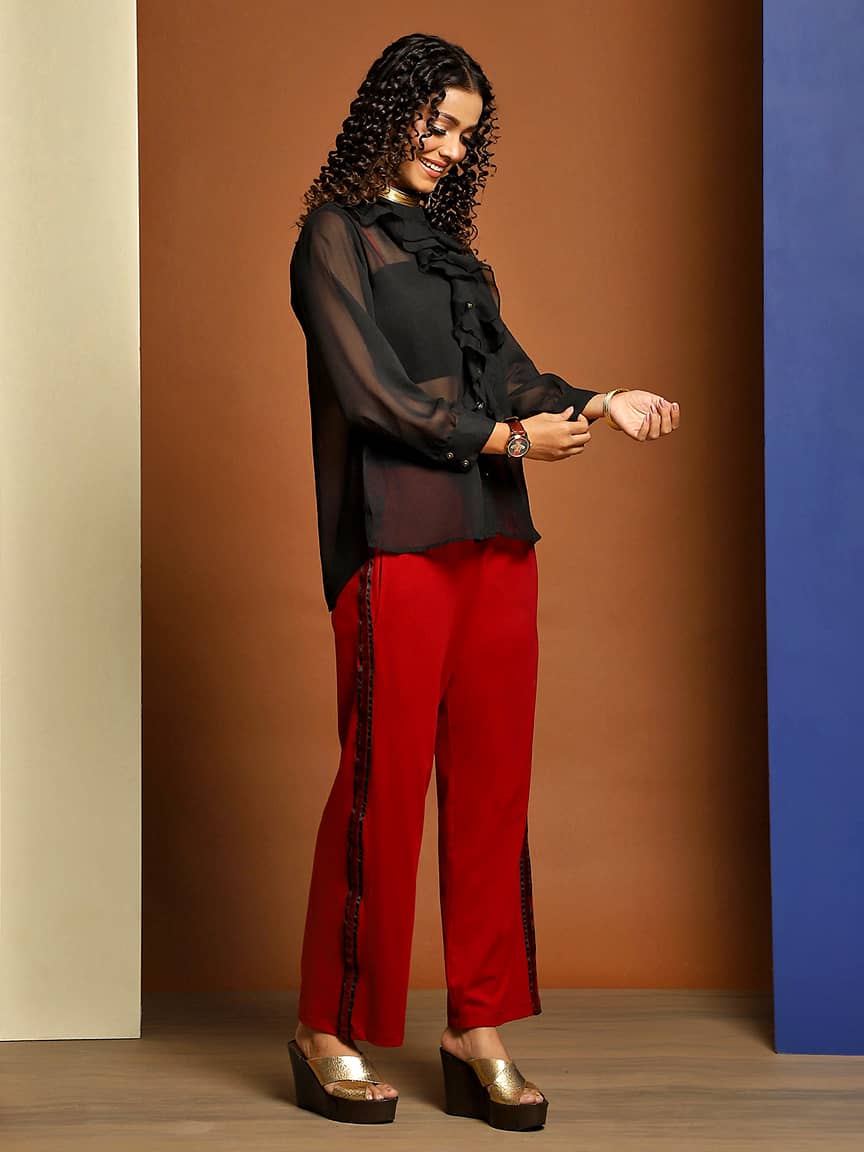 Alternative view of Chic Translucent Georgette Button-Through Ruffle Top