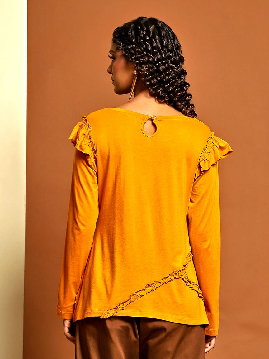 Elegant Full Sleeves Viscose Top with Ruched Ribbon Detailing - Image 5