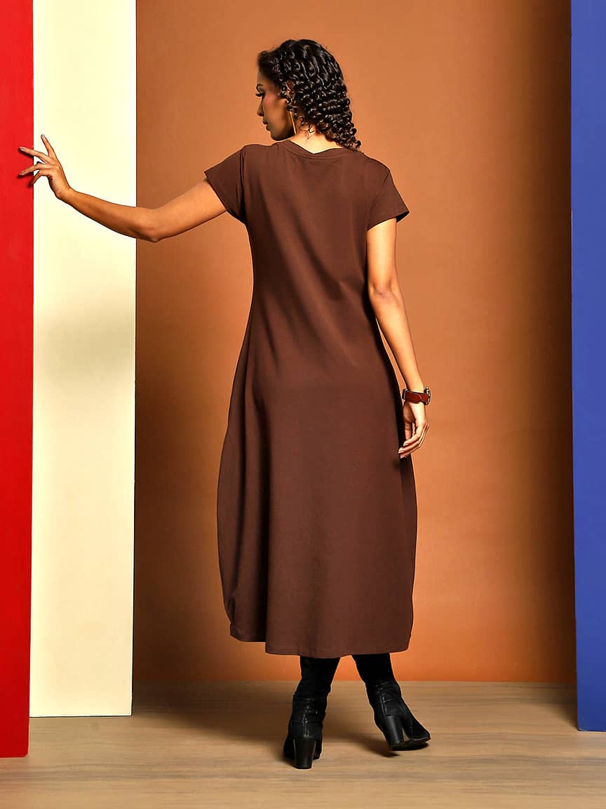 Alternative view of Chic Midi-Length Lycra Jersey Dress with Raw Cut Ruffles and Ribbon Detailing