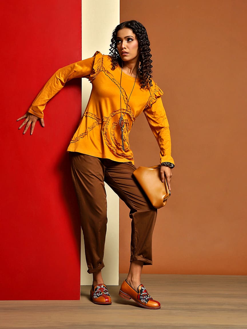 Elegant Full Sleeves Viscose Top with Ruched Ribbon Detailing - Image 6