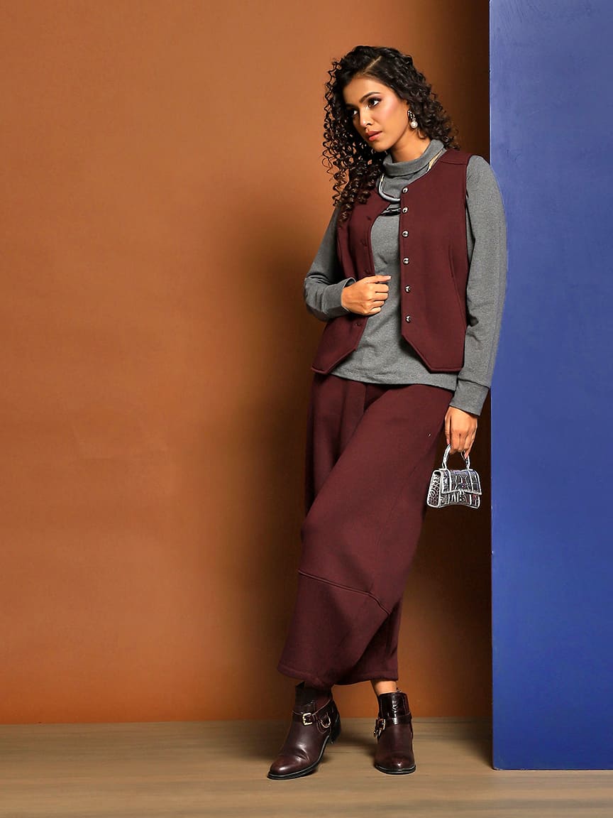 Stylish Soft Fleece Waistcoat with Silver Metal Buttons