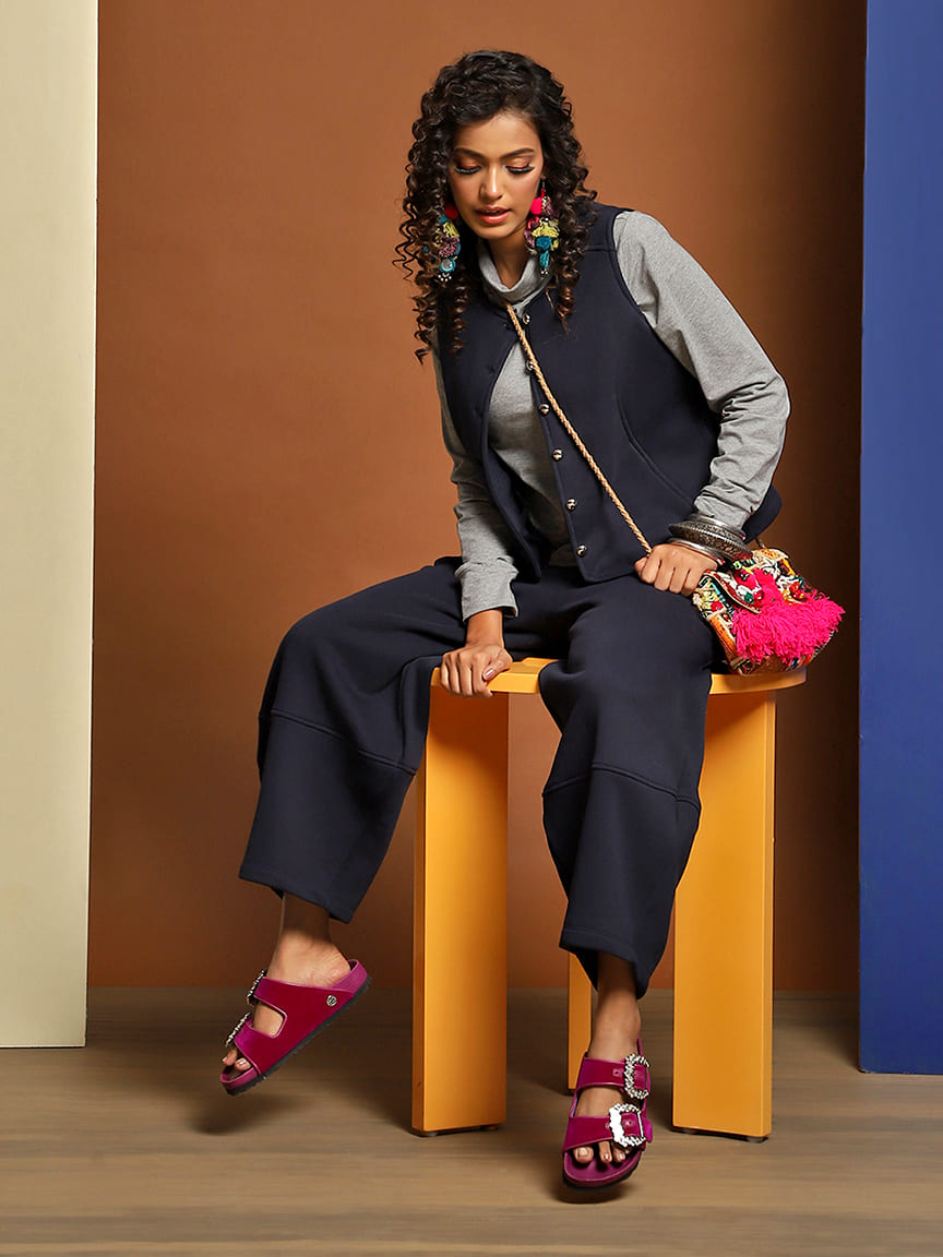 Stylish Soft Fleece Waistcoat with Silver Metal Buttons