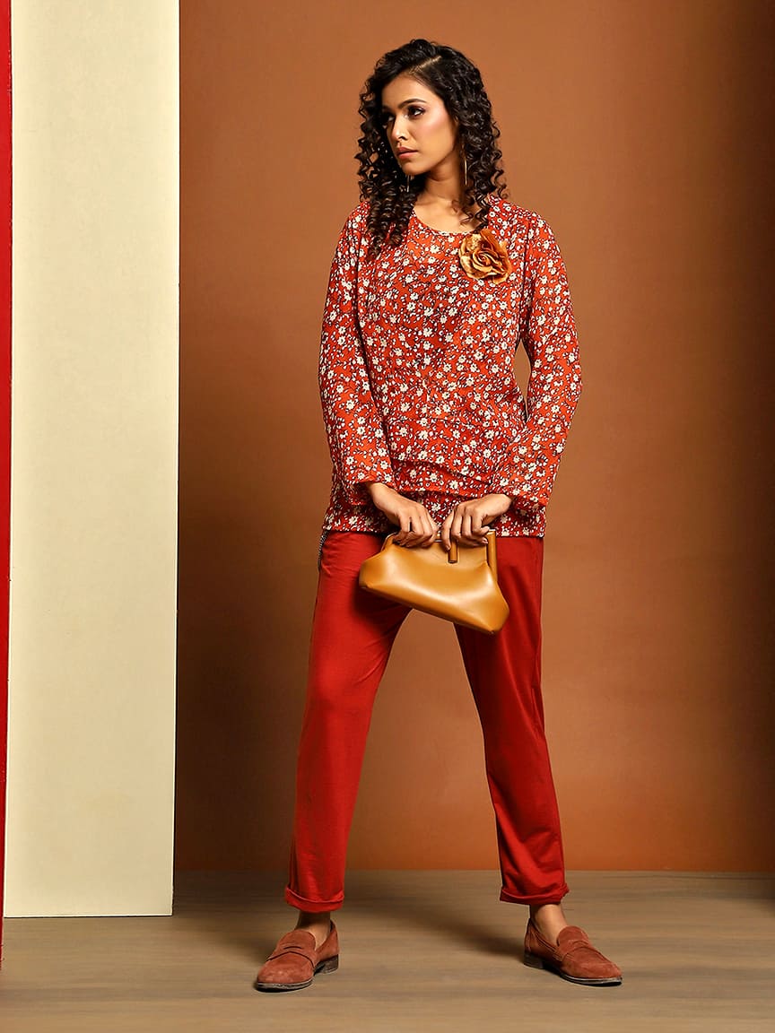 Versatile Printed Georgette Two-Piece Layered Top