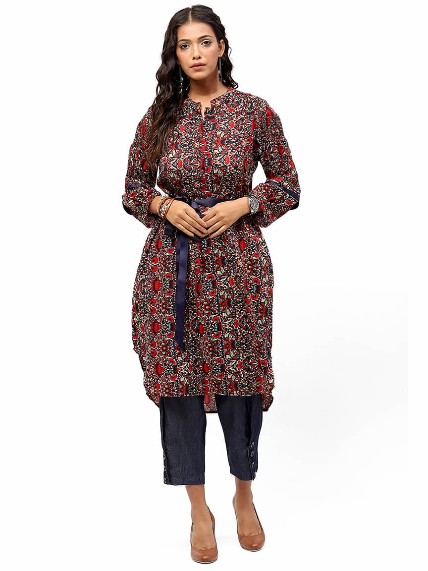 STYLE 23 POLY CREP BLUE RED DRESS