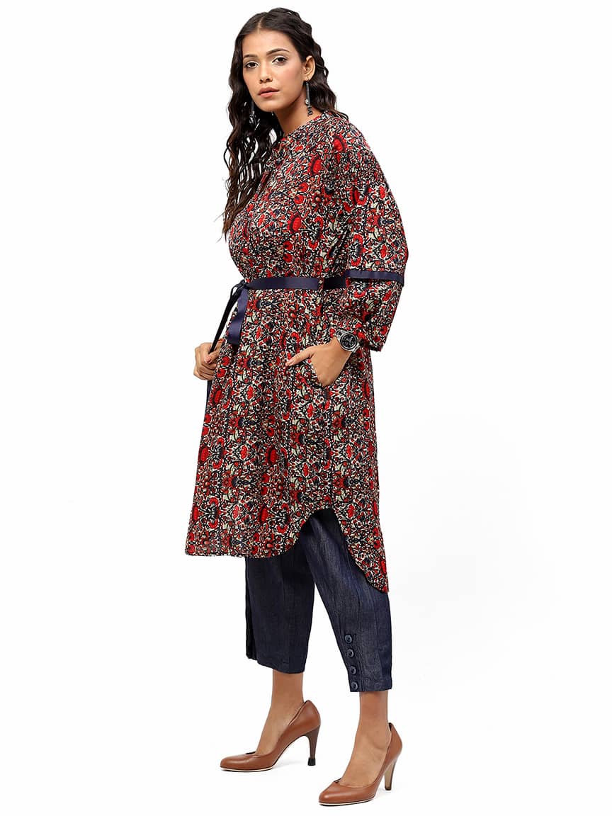 Alternative view of STYLE 23 POLY CREP BLUE RED DRESS