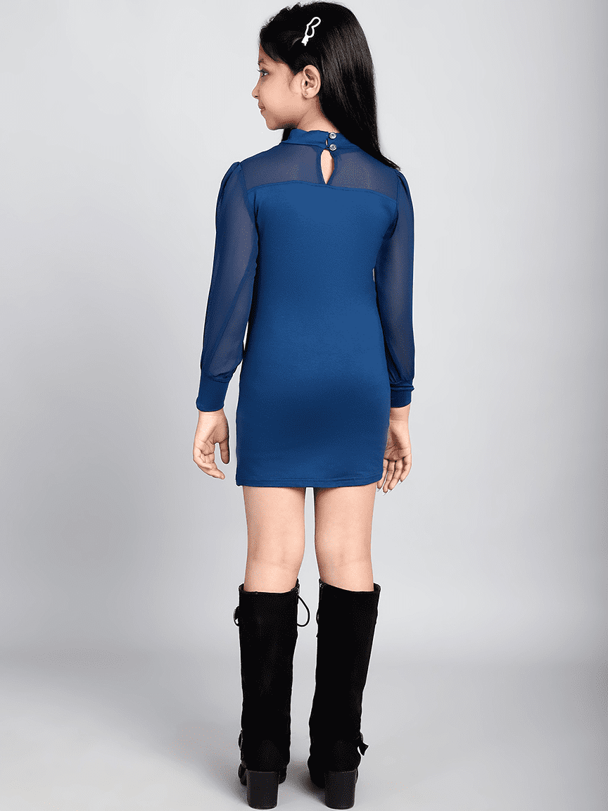 Alternative view of Baawri Girl Blue Color Long Sleeve Round Dress