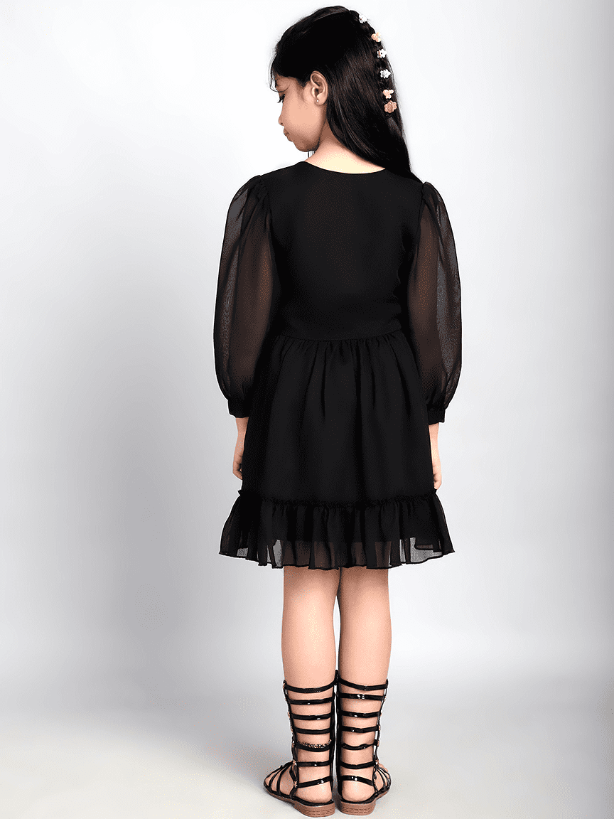 Alternative view of Baawri Girl Solid Black Color Georgette Knee Length Dress