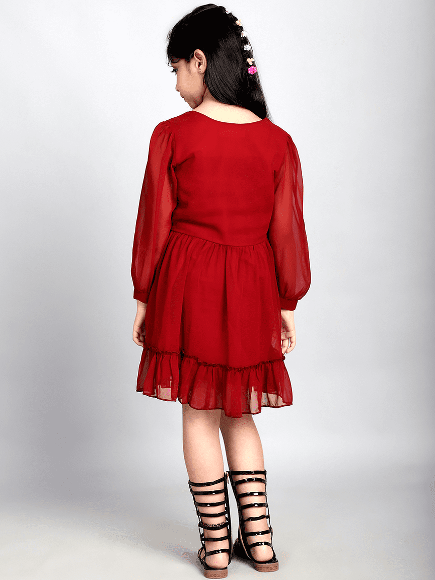 Alternative view of Baawri Girl Solid Maroon Color Georgette Knee Length Dress