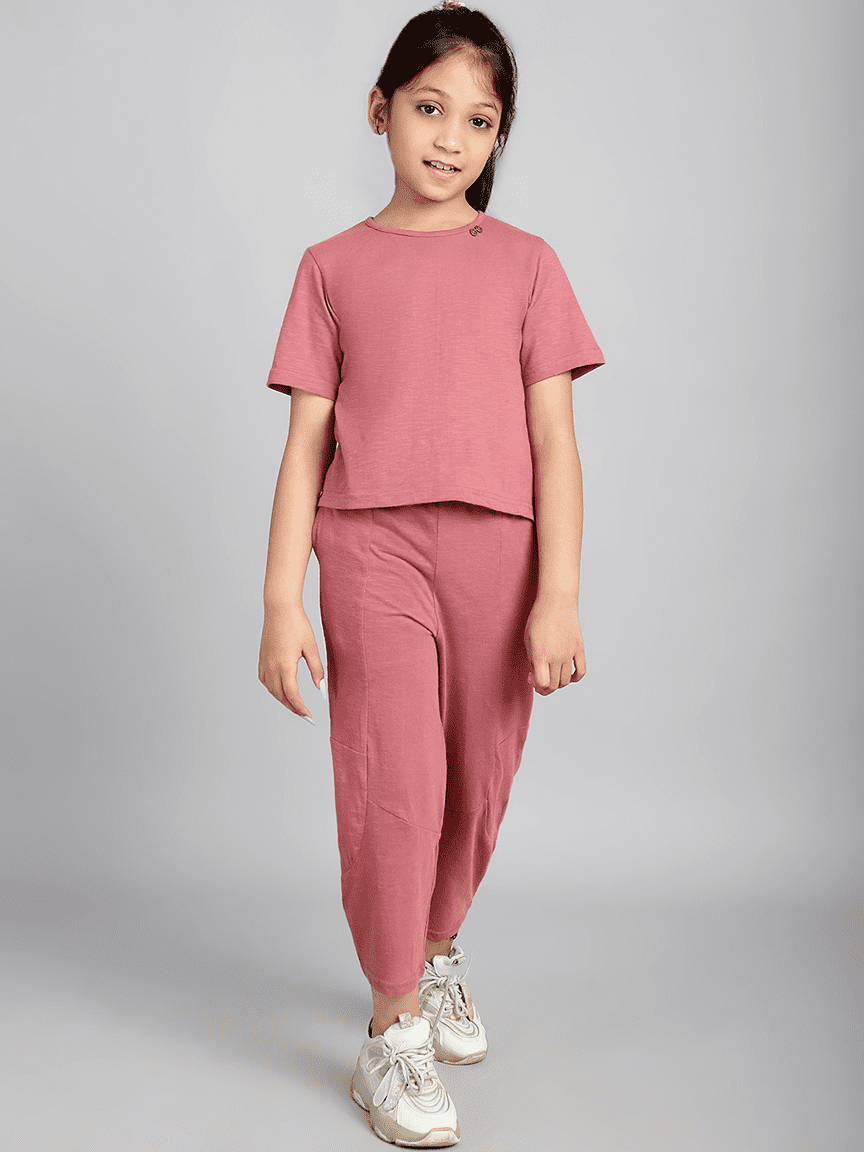 Baawri Girl Cotton Fade Rose Solid Color 2 Pcs Cord Set