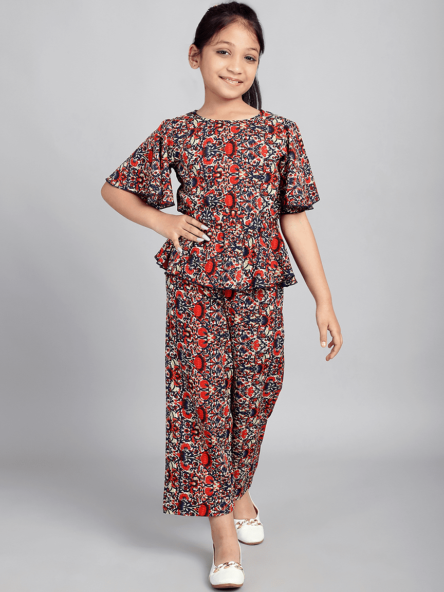 Baawri Girl Crepe Red Printed Color 2 Pcs Cord Set