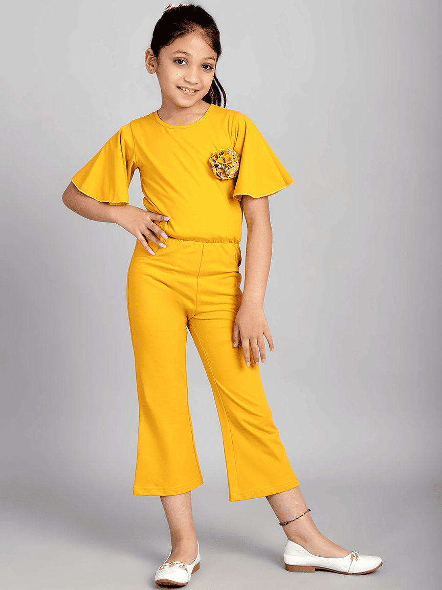 Baawri Girl Cotton Jersey Yellow Color Jumpsuit