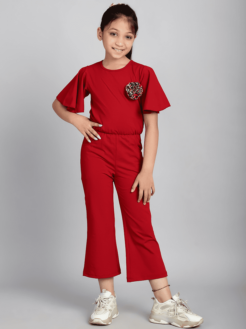 Baawri Girl Cotton Jersey Maroon Color Jumpsuit