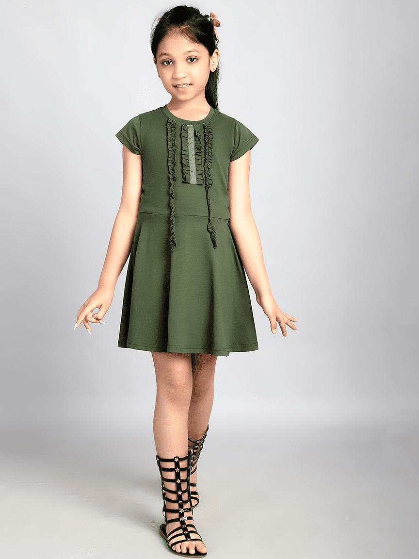 Baawri Girl Cotton Jersey Olive Color Dress