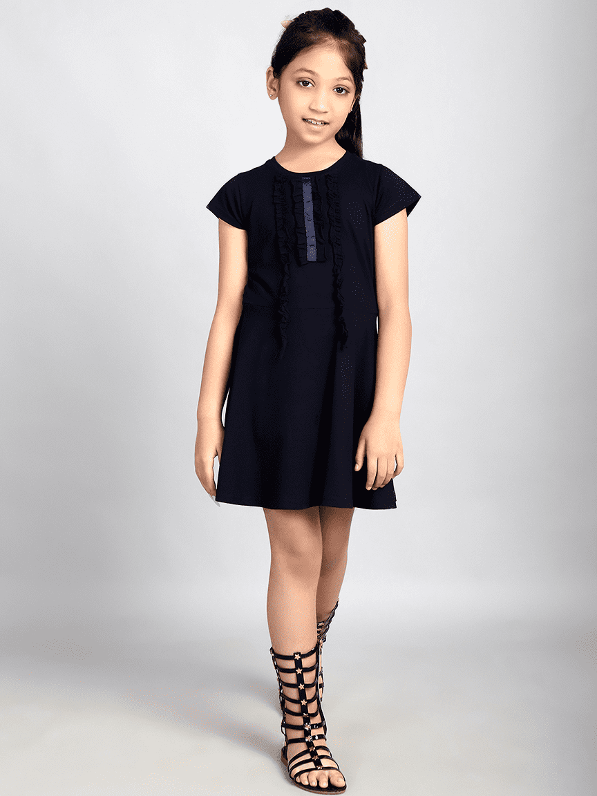 Baawri Girl Cotton Jersey Navy Blue Color Dress
