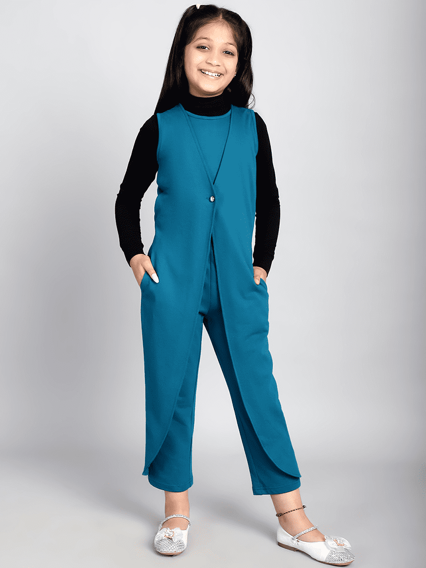 Baawri Girl Cotton Aqua Color Ankle Length Jumpsuit
