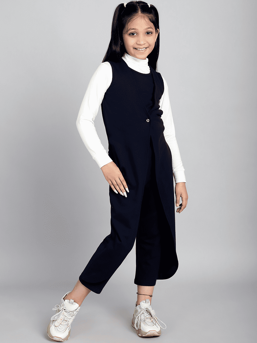 Baawri Girl Cotton Navy Color Color Ankle Length Jumpsuit
