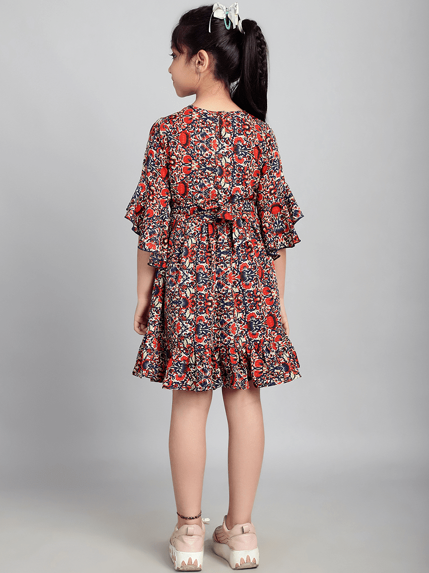 Alternative view of Baawri Girl Red Printed Color Crepe Knee Length Dress