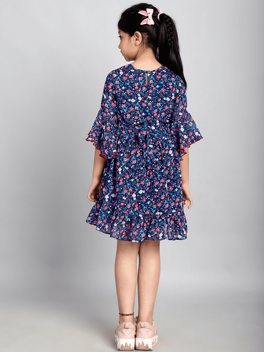 Alternative view of Baawri Girl Royal Blue Printed Color Georgette Knee Length Dress