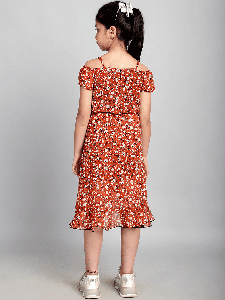 Alternative view of Baawri Girl Rust Printed Georgette Knee Length Jumpsuite