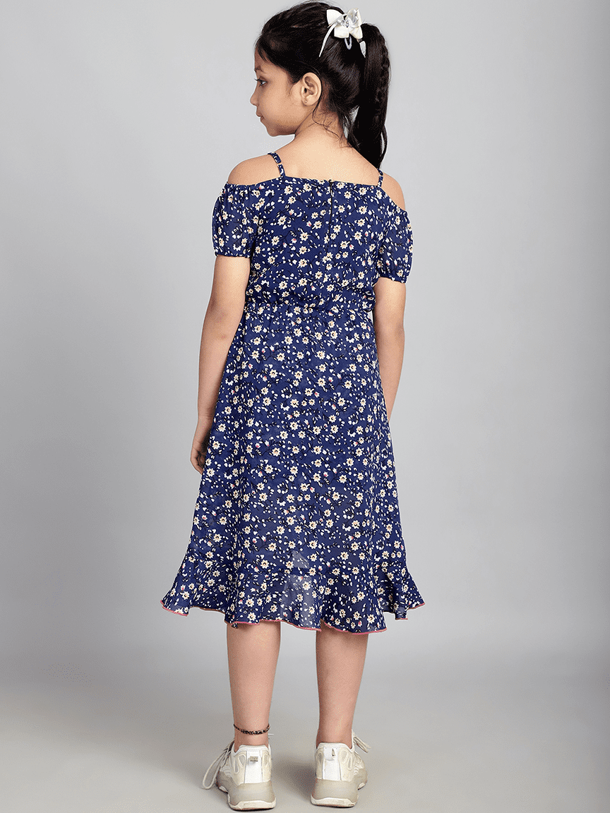 Alternative view of Baawri Girl Navy Blue Printed Georgette Knee Length Jumpsuite