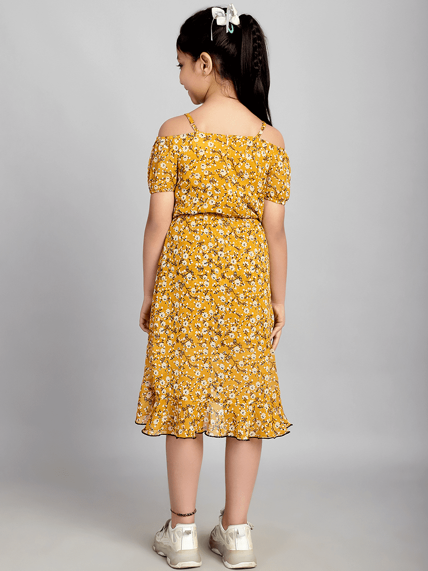 Alternative view of Baawri Girl Yellow Printed Georgette Knee Length Jumpsuite
