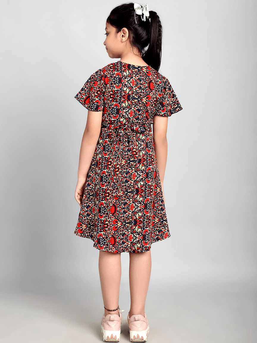 Alternative view of Baawri Girl Crepe Red Printed Color Knee Length Wrap Dress