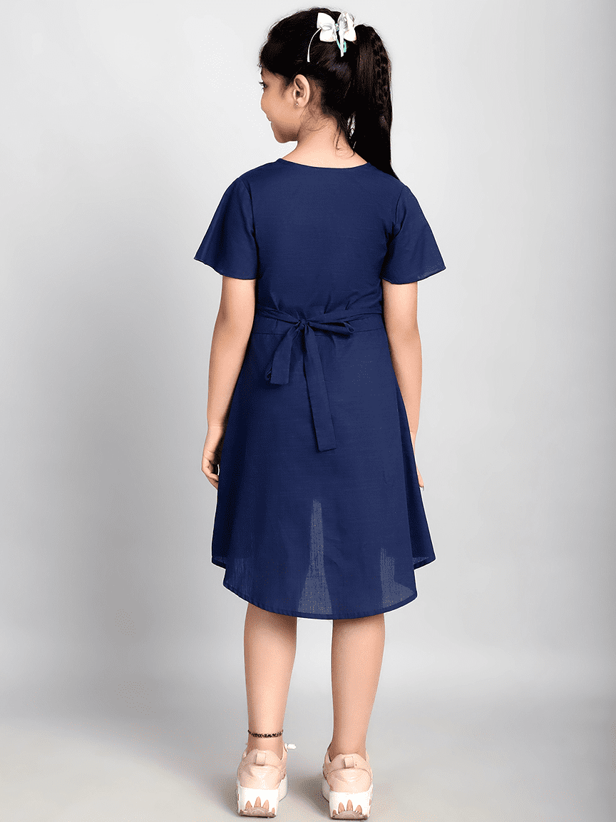 Alternative view of Baawri Girl Crepe Blue Solid Color Knee Length Wrap Dress