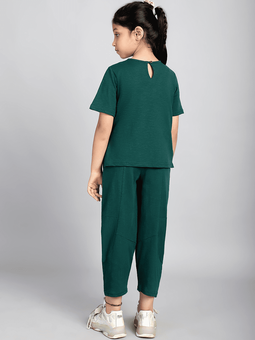 Alternative view of Baawri Girl Cotton Emerald Solid Color 2 Pcs Cord Set