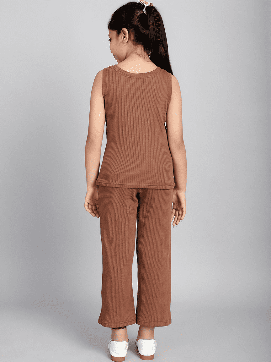 Alternative view of Baawri Girl Cotton Rib Brown Color 2 Pcs Cord Set