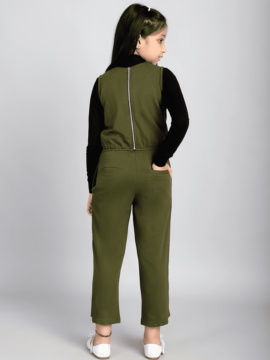 Alternative view of Baawri Girl Cotton Olive Color Ankle Length Jumpsuit