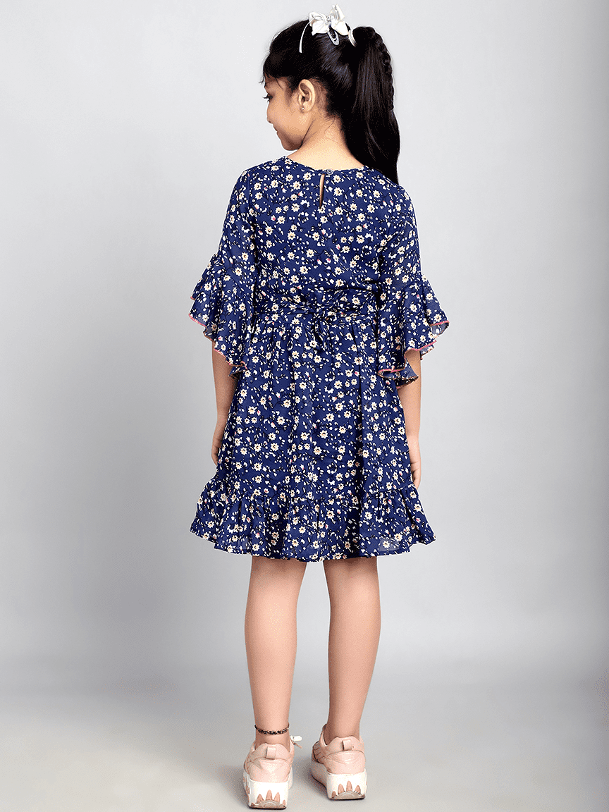 Alternative view of Baawri Girl Navy Blue Printed Color Georgette Knee Length Dress