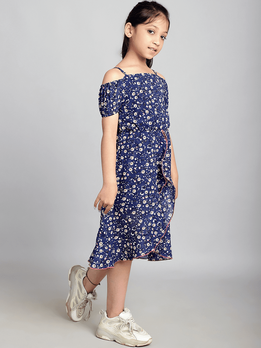 Baawri Girl Navy Blue Printed Georgette Knee Length Jumpsuite - Image 4