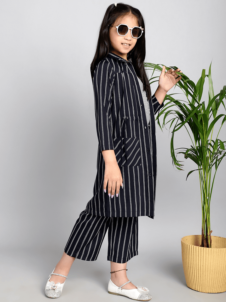 Baawri Girl Black Stripe Crepe 3 Pcs Cord Set - Image 5