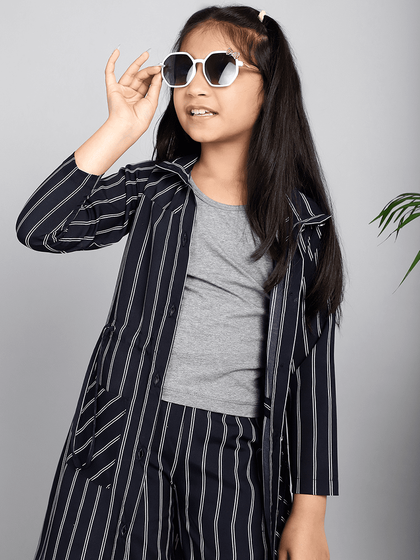 Baawri Girl Black Stripe Crepe 3 Pcs Cord Set - Image 6