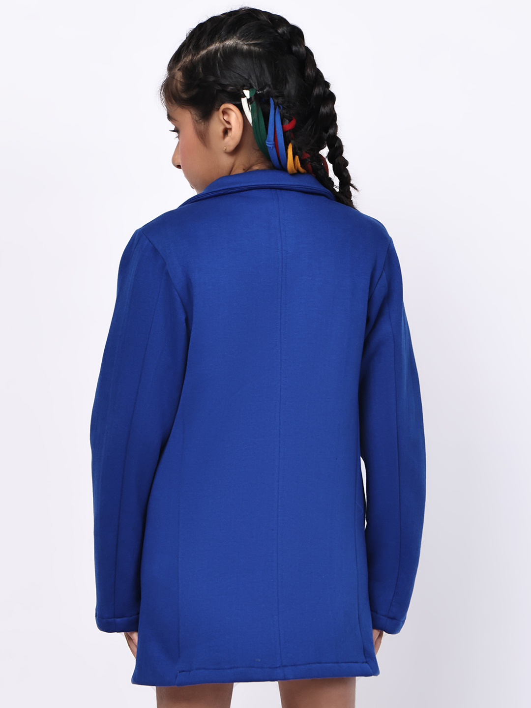 Alternative view of Girls Princess Blue Fleece Coat – Soft Winter Jacket with Floral & Star Detailing on Lapel | Warm Stylish Coat with Pockets for Kids